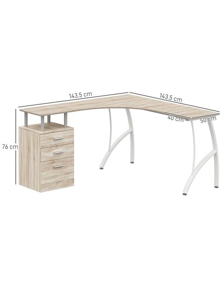 HOMCOM L-Shaped Computer Desk Table with Storage Drawer, Home Office Desk Corner Industrial Style Workstation for A4 Files 143.5 - pic 153945 | FastDaddyshop