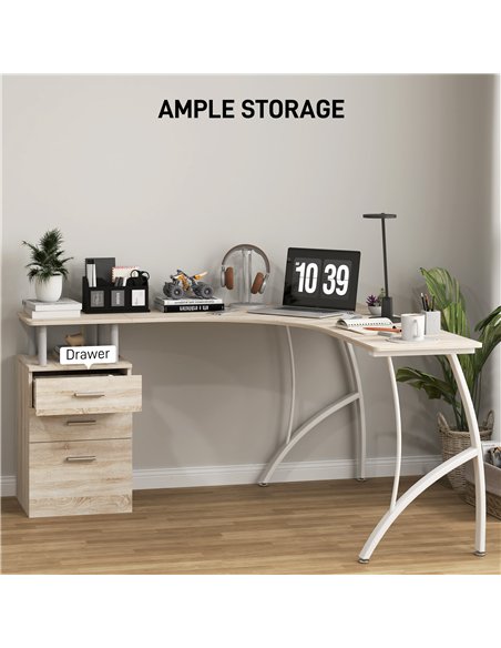 HOMCOM L-Shaped Computer Desk Table with Storage Drawer, Home Office Desk Corner Industrial Style Workstation for A4 Files 143.5 - pic 153946 | FastDaddyshop