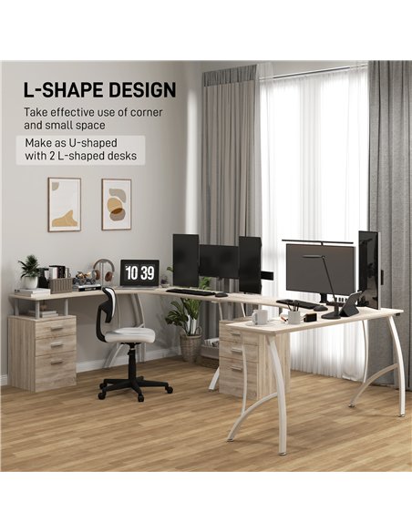 HOMCOM L-Shaped Computer Desk Table with Storage Drawer, Home Office Desk Corner Industrial Style Workstation for A4 Files 143.5 - pic 153947 | FastDaddyshop