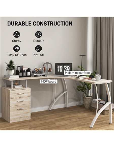 HOMCOM L-Shaped Computer Desk Table with Storage Drawer, Home Office Desk Corner Industrial Style Workstation for A4 Files 143.5 - pic 153948 | FastDaddyshop
