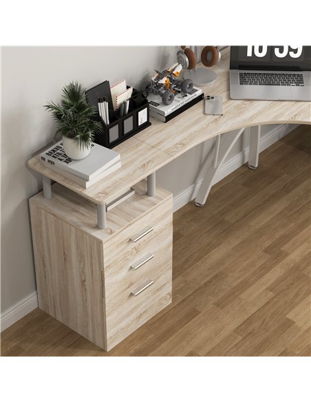 HOMCOM L-Shaped Computer Desk Table with Storage Drawer, Home Office Desk Corner Industrial Style Workstation for A4 Files 143.5 - pic 153950 | FastDaddyshop
