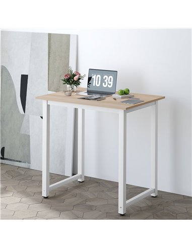 HOMCOM Computer Desk, Writing Table, 80 x 60 x 76cm Workstation for Home Office, Study with Metal Frame, Simple Assembly, White