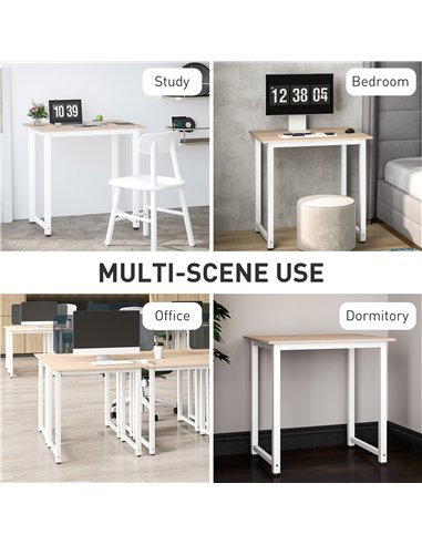 HOMCOM Computer Desk, Writing Table, 80 x 60 x 76cm Workstation for Home Office, Study with Metal Frame, Simple Assembly, White