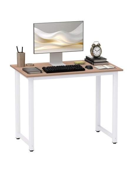 HOMCOM Computer Desk, Writing Table, 100 x 60 x 76cm Workstation for Home Office, Study with Metal Frame, Simple Assembly, White - pic 153961 | FastDaddyshop