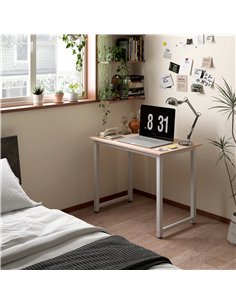 HOMCOM Computer Desk, Writing Table, 100 x 60 x 76cm Workstation for Home Office, Study with Metal Frame, Simple Assembly, White 2