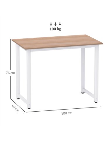 HOMCOM Computer Desk, Writing Table, 100 x 60 x 76cm Workstation for Home Office, Study with Metal Frame, Simple Assembly, White