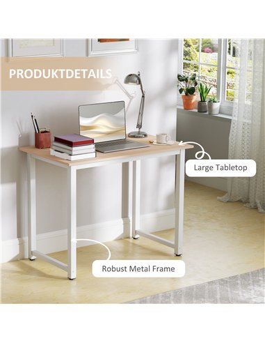 HOMCOM Computer Desk, Writing Table, 100 x 60 x 76cm Workstation for Home Office, Study with Metal Frame, Simple Assembly, White