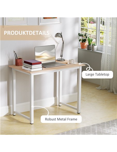 HOMCOM Computer Desk, Writing Table, 100 x 60 x 76cm Workstation for Home Office, Study with Metal Frame, Simple Assembly, White - pic 153965 | FastDaddyshop
