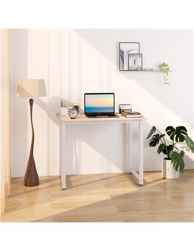 HOMCOM Computer Desk, Writing Table, 100 x 60 x 76cm Workstation for Home Office, Study with Metal Frame, Simple Assembly, White