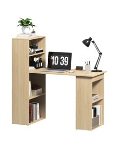 HOMCOM 120cm Modern Computer Desk Bookshelf Study Table Workstation PC Laptop Writing Home Office 6 Shelves, Natural Wood Finish