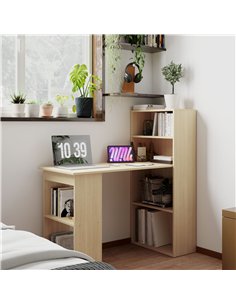 HOMCOM 120cm Modern Computer Desk Bookshelf Study Table Workstation PC Laptop Writing Home Office 6 Shelves, Natural Wood Finish 2