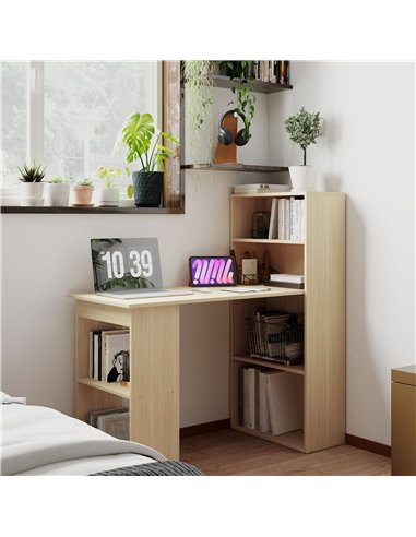 HOMCOM 120cm Modern Computer Desk Bookshelf Study Table Workstation PC Laptop Writing Home Office 6 Shelves, Natural Wood Finish