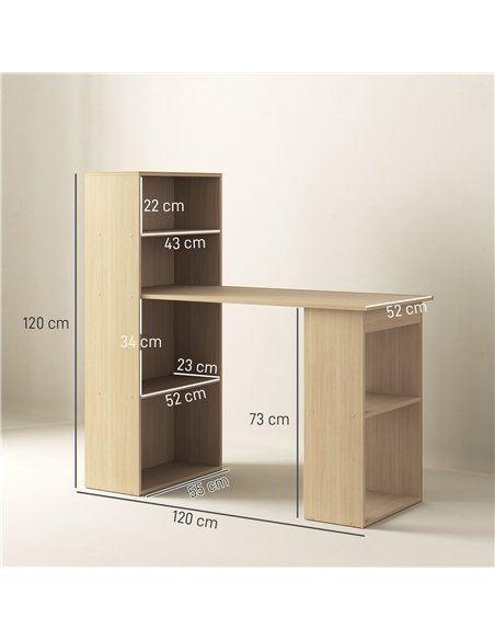 HOMCOM 120cm Modern Computer Desk Bookshelf Study Table Workstation PC Laptop Writing Home Office 6 Shelves, Natural Wood Finish - pic 153972 | FastDaddyshop