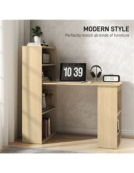 HOMCOM 120cm Modern Computer Desk Bookshelf Study Table Workstation PC Laptop Writing Home Office 6 Shelves, Natural Wood Finish - pic 153973 | FastDaddyshop