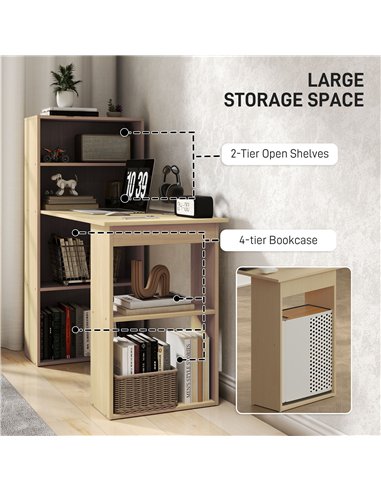 HOMCOM 120cm Modern Computer Desk Bookshelf Study Table Workstation PC Laptop Writing Home Office 6 Shelves, Natural Wood Finish