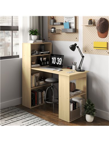 HOMCOM 120cm Modern Computer Desk Bookshelf Study Table Workstation PC Laptop Writing Home Office 6 Shelves, Natural Wood Finish