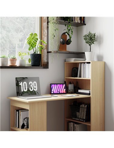 HOMCOM 120cm Modern Computer Desk Bookshelf Study Table Workstation PC Laptop Writing Home Office 6 Shelves, Natural Wood Finish