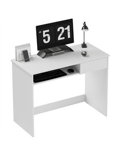 HOMCOM 100cm Compact Computer Desk with Keyboard Tray, Home Office Desk with Drawer for Bedroom Study, White