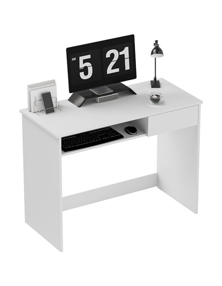 HOMCOM 100cm Compact Computer Desk with Keyboard Tray, Home Office Desk with Drawer for Bedroom Study, White - pic 153979 | FastDaddyshop