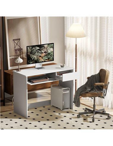 HOMCOM 100cm Compact Computer Desk with Keyboard Tray, Home Office Desk with Drawer for Bedroom Study, White