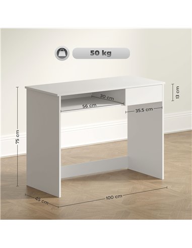 HOMCOM 100cm Compact Computer Desk with Keyboard Tray, Home Office Desk with Drawer for Bedroom Study, White