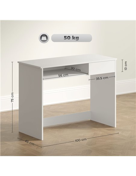 HOMCOM 100cm Compact Computer Desk with Keyboard Tray, Home Office Desk with Drawer for Bedroom Study, White - pic 153981 | FastDaddyshop