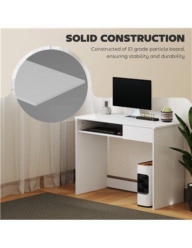 HOMCOM 100cm Compact Computer Desk with Keyboard Tray, Home Office Desk with Drawer for Bedroom Study, White