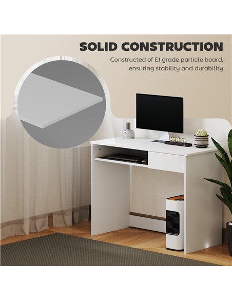 HOMCOM 100cm Compact Computer Desk with Keyboard Tray, Home Office Desk with Drawer for Bedroom Study, White - pic 153983 | FastDaddyshop
