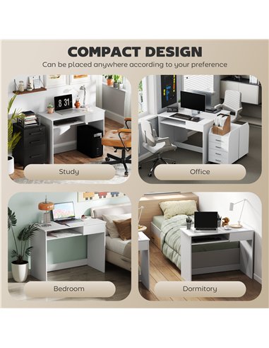 HOMCOM 100cm Compact Computer Desk with Keyboard Tray, Home Office Desk with Drawer for Bedroom Study, White