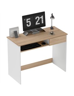 HOMCOM 100cm Compact Computer Desk with Keyboard Tray, Home Office Desk with Drawer for Bedroom Study, Oak