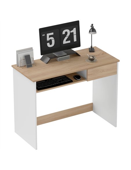 HOMCOM 100cm Compact Computer Desk with Keyboard Tray, Home Office Desk with Drawer for Bedroom Study, Oak - pic 153988 | FastDaddyshop