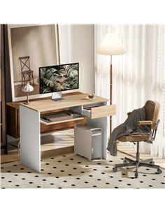 HOMCOM 100cm Compact Computer Desk with Keyboard Tray, Home Office Desk with Drawer for Bedroom Study, Oak 2