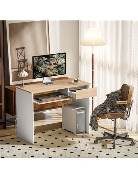 HOMCOM 100cm Compact Computer Desk with Keyboard Tray, Home Office Desk with Drawer for Bedroom Study, Oak - pic 153989 | FastDaddyshop