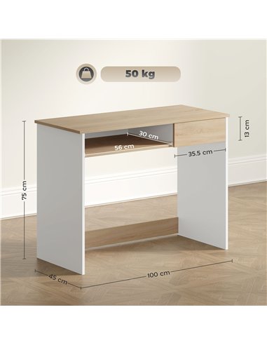 HOMCOM 100cm Compact Computer Desk with Keyboard Tray, Home Office Desk with Drawer for Bedroom Study, Oak