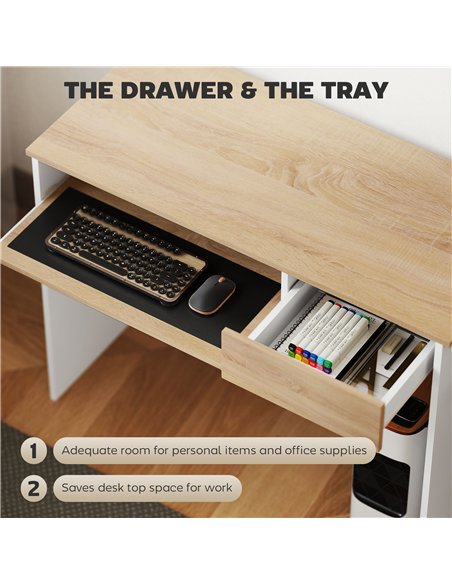 HOMCOM 100cm Compact Computer Desk with Keyboard Tray, Home Office Desk with Drawer for Bedroom Study, Oak - pic 153991 | FastDaddyshop