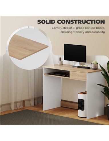 HOMCOM 100cm Compact Computer Desk with Keyboard Tray, Home Office Desk with Drawer for Bedroom Study, Oak