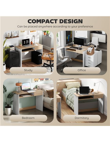 HOMCOM 100cm Compact Computer Desk with Keyboard Tray, Home Office Desk with Drawer for Bedroom Study, Oak - pic 153993 | FastDaddyshop