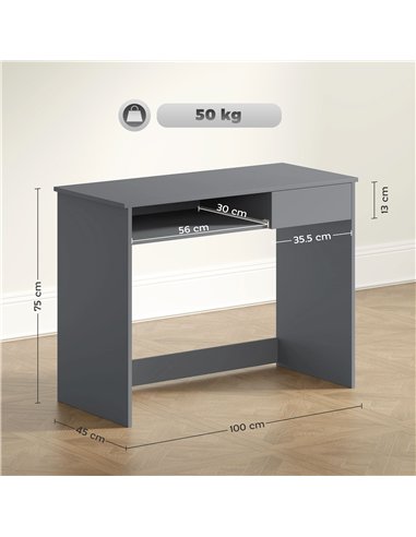 HOMCOM 100cm Compact Computer Desk with Keyboard Tray, Home Office Desk with Drawer for Bedroom Study, Grey