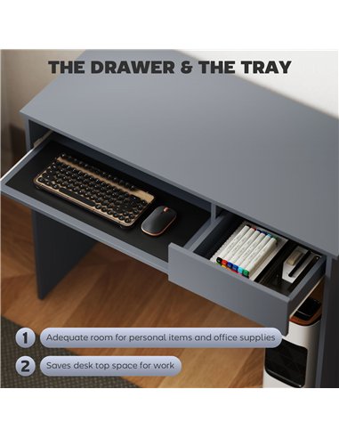 HOMCOM 100cm Compact Computer Desk with Keyboard Tray, Home Office Desk with Drawer for Bedroom Study, Grey