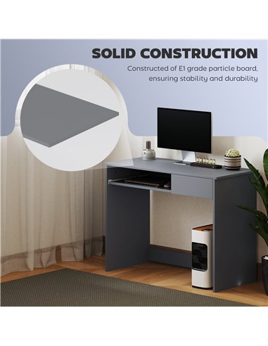 HOMCOM 100cm Compact Computer Desk with Keyboard Tray, Home Office Desk with Drawer for Bedroom Study, Grey