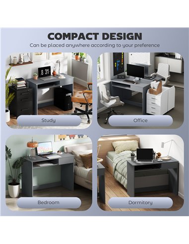 HOMCOM 100cm Compact Computer Desk with Keyboard Tray, Home Office Desk with Drawer for Bedroom Study, Grey