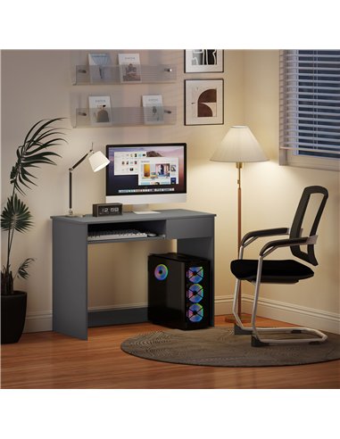 HOMCOM 100cm Compact Computer Desk with Keyboard Tray, Home Office Desk with Drawer for Bedroom Study, Grey