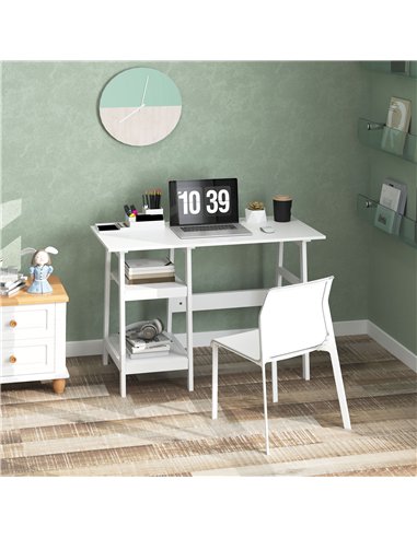 HOMCOM Compact Computer Desk with Storage Shelves, Study Table with Bookshelf, PC Table Workstation for Home Office, Study, Easy