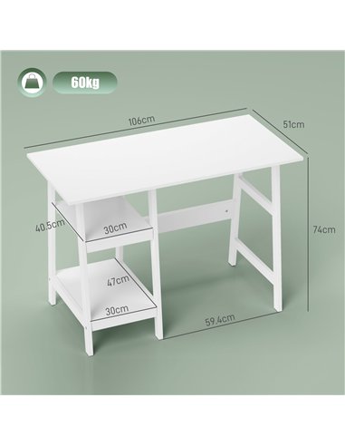 HOMCOM Compact Computer Desk with Storage Shelves, Study Table with Bookshelf, PC Table Workstation for Home Office, Study, Easy