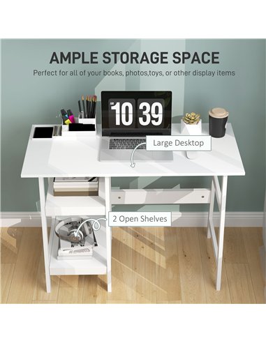 HOMCOM Compact Computer Desk with Storage Shelves, Study Table with Bookshelf, PC Table Workstation for Home Office, Study, Easy