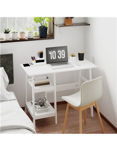 HOMCOM Compact Computer Desk with Storage Shelves, Study Table with Bookshelf, PC Table Workstation for Home Office, Study, Easy
