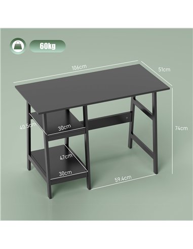 HOMCOM Compact Computer Desk with Storage Shelves, Study Table with Bookshelf, PC Table Workstation for Home Office, Study, Easy
