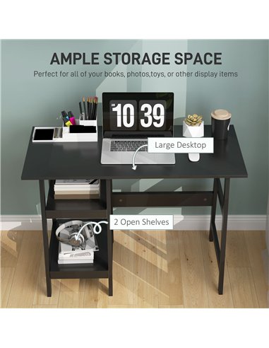 HOMCOM Compact Computer Desk with Storage Shelves, Study Table with Bookshelf, PC Table Workstation for Home Office, Study, Easy