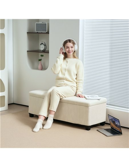 HOMCOM Storage Ottoman Bench, Corduroy Footstool with Removable Lid and Legs, 112cm Storage Chest Box for Living Room, Bedroom,  - pic 154025 | FastDaddyshop