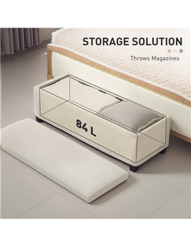 HOMCOM Storage Ottoman Bench, Corduroy Footstool with Removable Lid and Legs, 112cm Storage Chest Box for Living Room, Bedroom, 